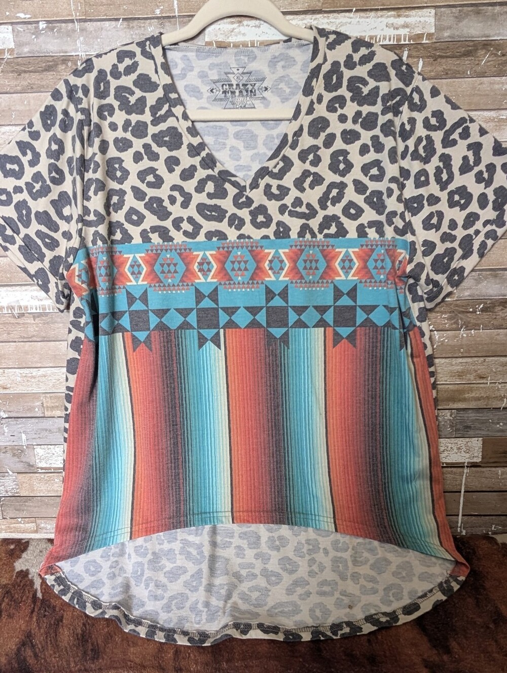 Crazy Train Aztec Serape Leopard Print Tee